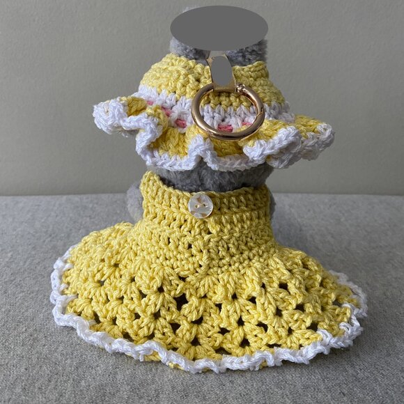 Handmade Crochet Spring Summer Yellow White Outfit for 17cm Doll 2-Piece Set - Picture 3 of 7
